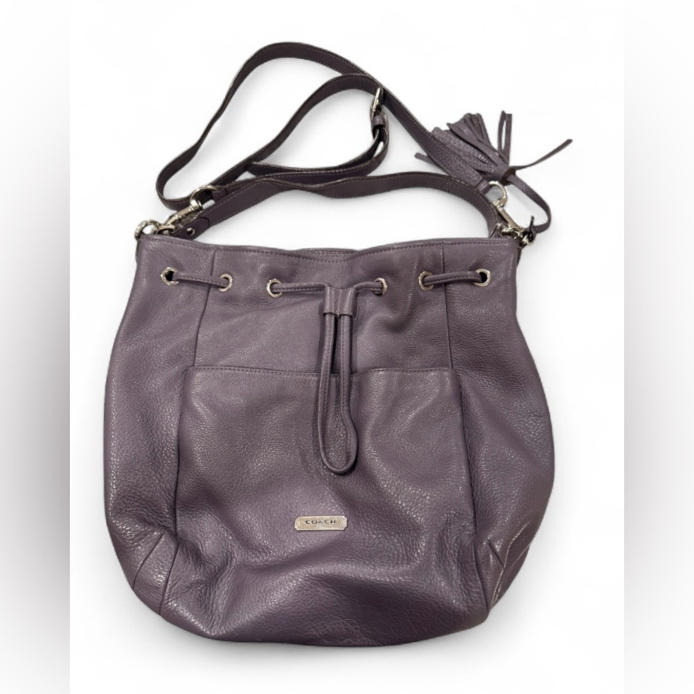 Coach Avery Park purple hobo pebbled leather bucket drawstring purse F27003